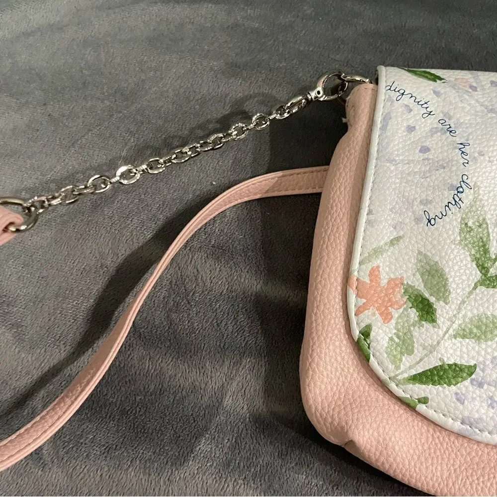 Blush and Floral Studio Thirty-One Clutch with Chain Crossbody Strap